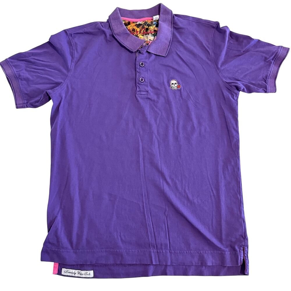 Robert Graham Purple Polo Shirt | Size Small | Skull Emblem | Contrast Interior